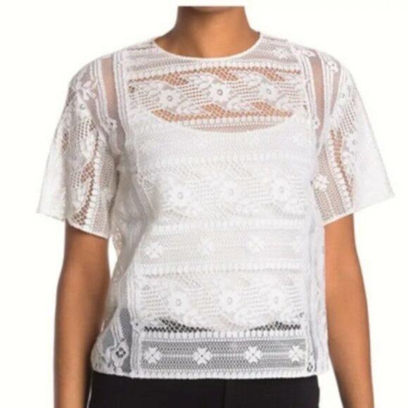 Valentino Lace Short Sleeve Shirt White size 6 - Picture 2 of 10